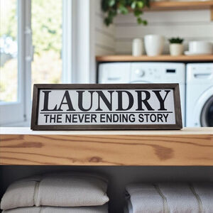 NEW! Laundry Room Farmhouse Rustic Wood Sign - Black and White 16in X 5in